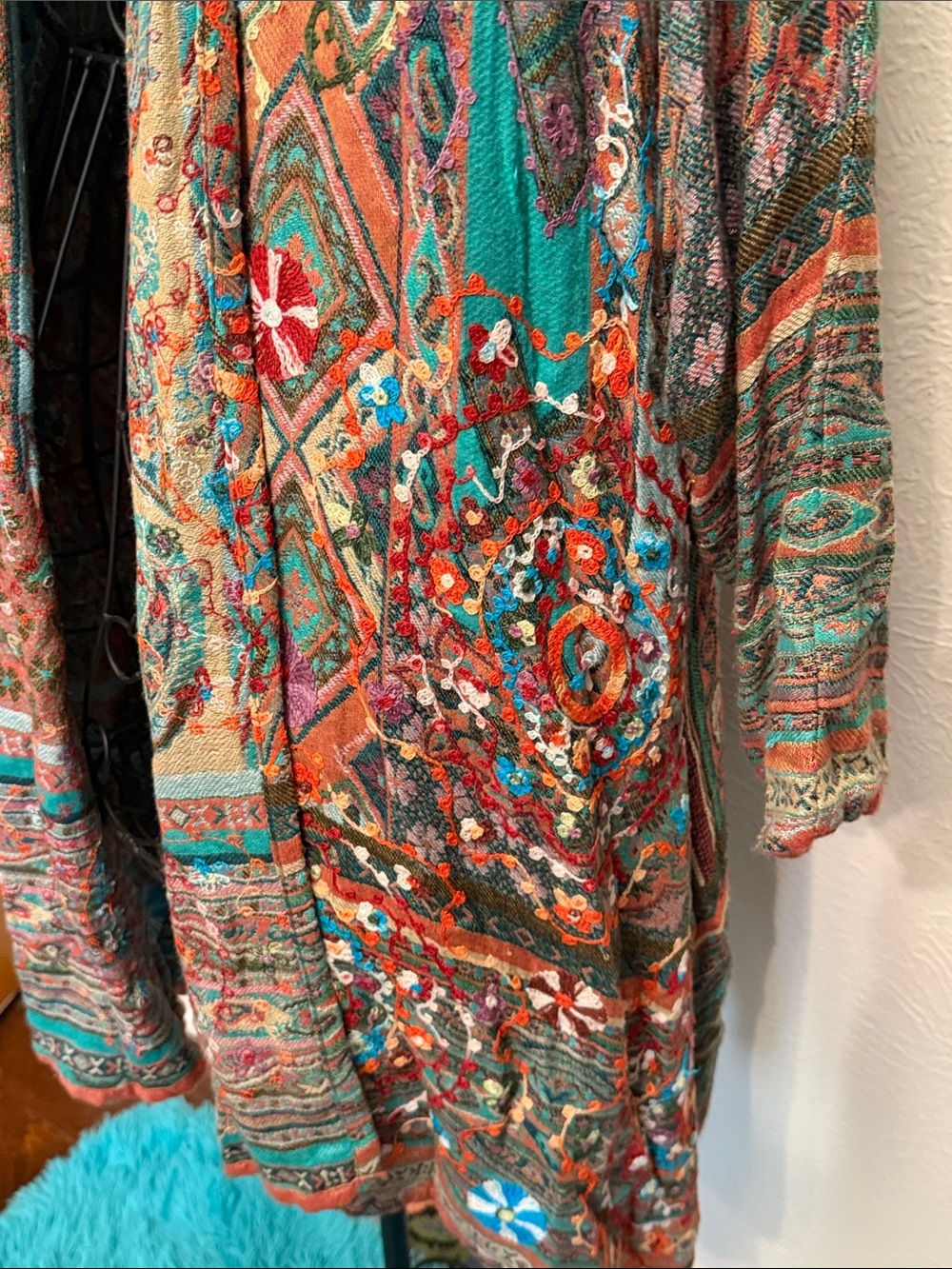 ๐๐๐BOGOHO๐๐๐Anu Boho Paisley Open-Front Cardigan in Teal & Rust-Large - Picture 2 of 12